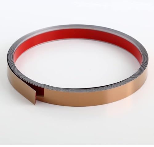 Image of Rose Gold /Copper Gold Metal Trim Wall Strip 12 mm x 16.4ft(5mtr) Stainless Steel PVD Coated 8K Mirror Gold Finish Flat Trim Strip Profile Roll for Wall Decoration, Furniture, Highlighters (Pack of 1)