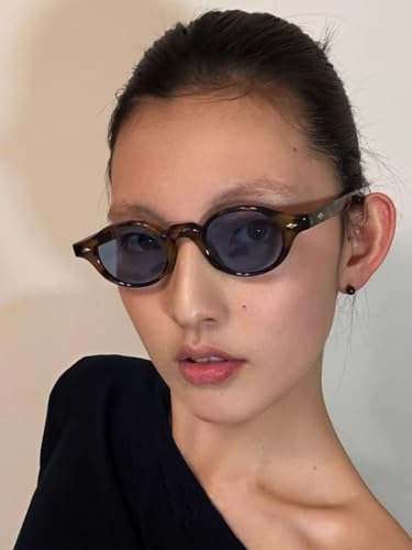 JUDOO Retro Small Round Sunglasses for Women Men Vintage Blue Tortoise Shell Glasses 90s Oval Mens Shades3