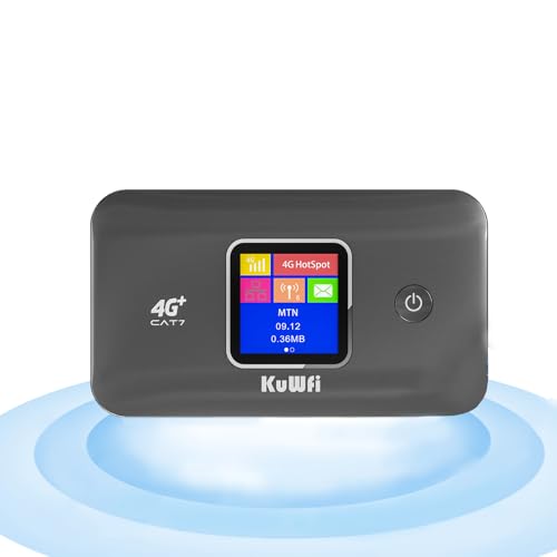 KuWFi 4G+ CAT7 Unlocked 4G LTE Mobile WiFi Hotspot, 300Mbps High-Speed Travel Router with SIM Card Slot for RV/Camping/Trips, Works with T-Mobile AT&T