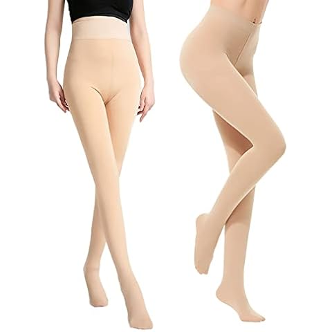 FUNUPUP Women Tights, Fleece Lined Tights Opaque Tights Thick Winter Warm Stretch Thermal Tights Fake Translucent High Waisted Pantyhose Lady Black Leggings(Nude,300g,2Pairs) Cover