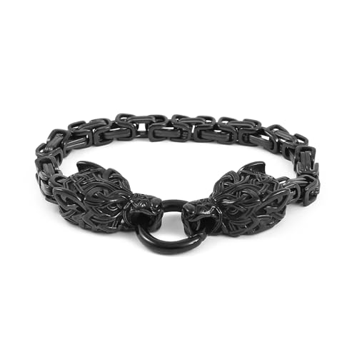 Viking Wolf Head Thor’s Hammer Pendant Necklace – Stainless Steel Norse Amulet Jewelry for Men, Nickel-Free, Gift Box Included3