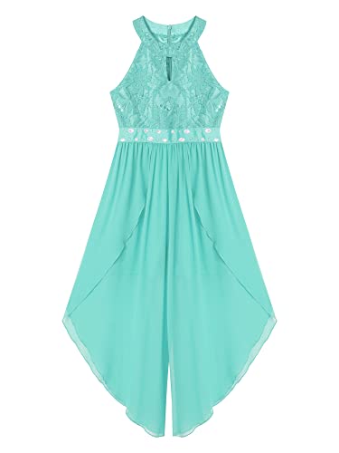 Kids Girl Sequins Lace Dress Sleeveless Halter Walk-Through Romper Maxi Party Dress Junior Bridesmaid Dress3