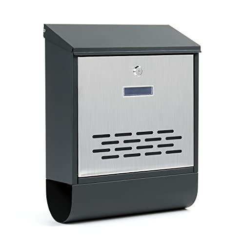 Wiltec Designer Briefkasten V37 Anthrazit und Edelstahl 305 x 105 x 385 mm, Wandbriefkasten mit Schloss, Sichtfenstern, Namensschild, Zeitungsrolle, Postkasten aus galvanisiertem Stahl Wiltec Designer Briefkasten V37 Anthrazit und Edelstahl 305 x 105 x 385 mm, Wandbriefkasten mit Schloss, Sichtfenstern, Namensschild, Zeitungsrolle, Postkasten aus galvanisiertem Stahl