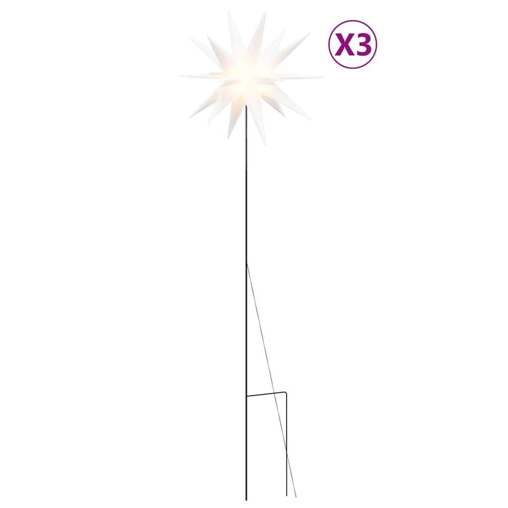 Stelle natalizie LED con picchetti da terra, bianco, set da 3 pezzi