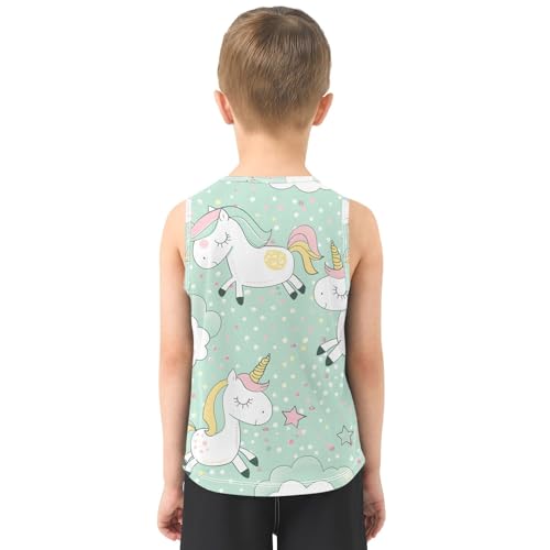 Boys' Tank Top Shirt Cute Cartoon Unicorn Green Pattern Sleeveless T-Shirts3