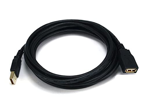 Monoprice USB Type-A to USB Type-A Female 2.0 Extension Cable - 10 Feet - Black (3 Pack) 28/24AWG, Gold Plated Connectors