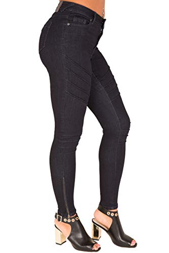 Poetic Justice Women's Curvy Fit Indigo Denim Moto Skinny Jeans