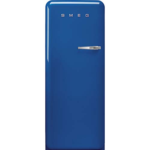 Image of Smeg FAB28 50's Retro Style Aesthetic Top Freezer Refrigerator with 9.93 Cu Total Capacity, Multiflow Cooling System, Adjustable Glass Shelves 24-Inches, Blue Left Hand Hinge Mae In Italy