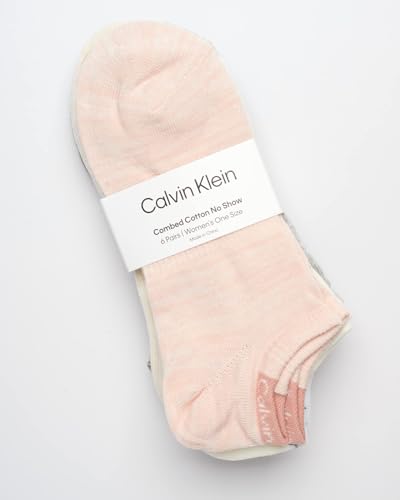 Image of Calvin Klein Womens No Show Socks - 6 Pack Breathable Cotton Blend Athletic Performance Low Cut Running Socks for Women