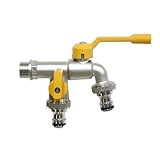 WAZUBC Grifo universal de doble salida, 3/4 pulgadas BSP de doble salida para jardín, exterior, válvula de bola, accesorio de manguera para jardín, industria doméstica
