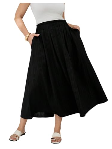 SHENHE Women's Plus Size Flowy Long Skirt A Line Elastic High Waist Elegant Skirt with Pockets