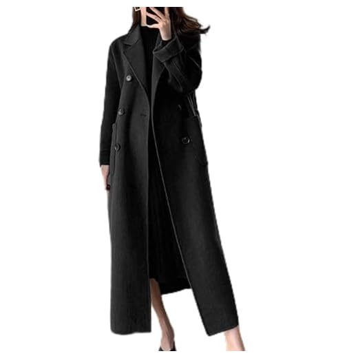 Femmes manteau vêtements d'extérieur automne vêtements chaud femme long Double boutonnage manteaux avec ceinture adapté for les achats de fête (Color : Black, Size : Large)