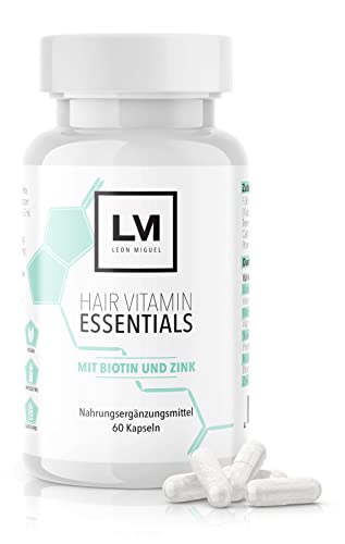 HAIR VITAMIN ESSENTIALS mit Biotin und Zink - hochdosierte Vitamine, stärken von innen bei dünnem Haar und Haarausfall | vegan, laktosefrei, glutenfrei | 60 Kapseln Cover