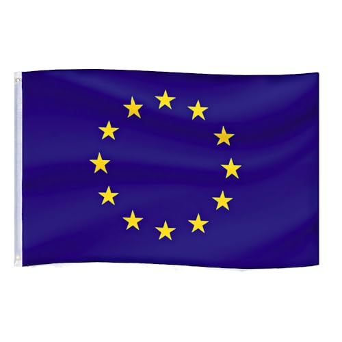 Murago - Europa Fahne ca.150 x 90cm mit Ösen - Flagge Hissflagge für Fahnenmast geeignet europäische wetterfeste EM Deko 90x150 Europaflagge