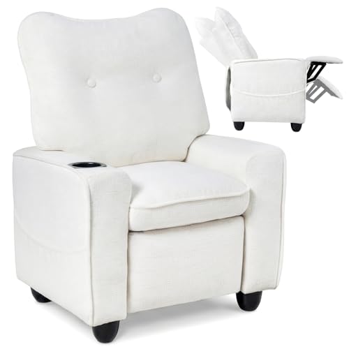 INFANS Kids Recliner, Toddler Lounge Chair with Adjustable Backrest Footrest Side Pockets Cup Holder 90 lbs Load, Velvet Fabric Toddler Couch