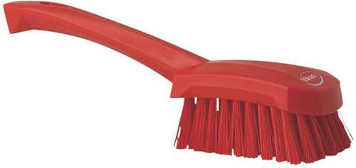 Image of Vikan - 41924 Heavy Duty Sweep Hand Brush, Short-Handled Cleaning Brush and Scrubber, Polypropylene, Polyester Stiff Bristle, 10 Inch, Red