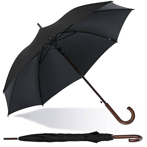 Abccanopy Auto Open Wooden Handle J Stick Umbrella,Windproof Large Umbrella For Rain 48 Inch Automatic Umbrella,Umbrall For Man Or Family Vented Windproof Waterproof Umbrella Upf 50+ Blocking Uv 99.98% #TOP9