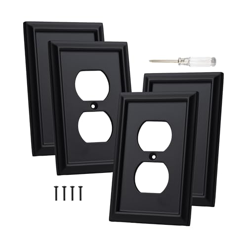 ZJVZJQC Outlet Covers Wall Plates, Light Switch Covers Switch Plates Bamboo Fiber Material Receptacle Switch Plate Outlet Cover of various 13 styles (Matte Black, 1 Gang Duplex 4 Pack) - image 1