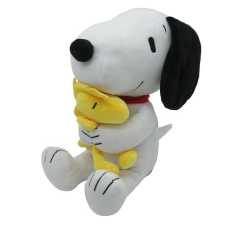 Peluche PEANUTS Snoopy y en brazos WOODSTOCK - Perro con pájaro - de colección - Altura 25 cm - Color blanco