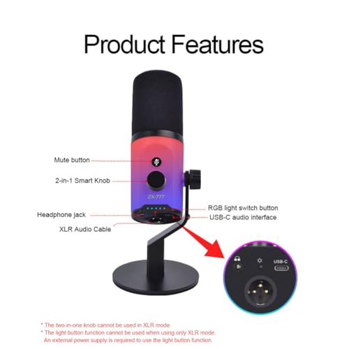 Microphone podcasting USB/XLR dynamique RVB pour diffusion de streaming en direct - 5