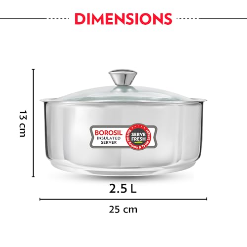 Borosil ステンレススチール断熱ロティサーバー 2.5リットル シルバー