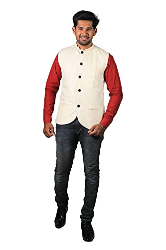 Image of PRAKASAM COTTON Men's Cotton Blend Nehru Jacket(Sleeveless wait coat)