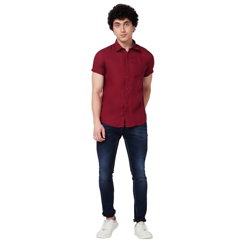 Image of Spykar Men's Regular Fit N /A Half Sleeve Solid Casual Shirts
