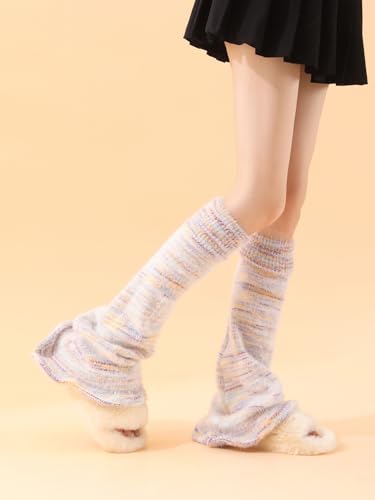Image of WODECASA Girls Kawaii Leg Warmers Knitted Flared Leg Sleeves Goth Crochet Baggy Cuff Ankle Heap Socks