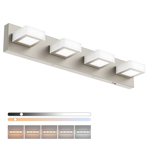 Image of Ralbay 5 Color Temperature Brushed Nickel Vanity Lights for Bathroom Dimmable Acrylic Modern LED Bathroom Lighting Fixtures Brushed Nickel