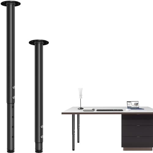 KOMOHOM Adjustable Metal Desk Leg 21~36 Inch, Adjustable Metal Table Legs, Home Office DIY Furniture Leg Set, for Computer Desk， Dining Table， Office Desk (2, Black)
