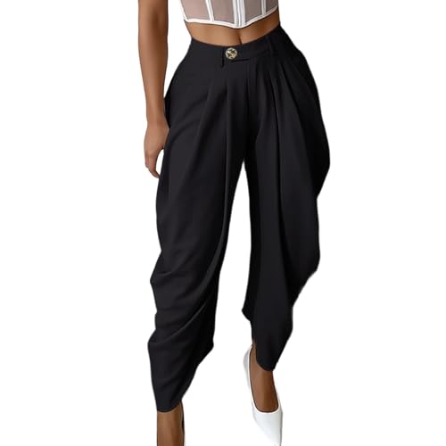 Pantalon large décontracté fluide à taille blouse et longueur cheville pour femme