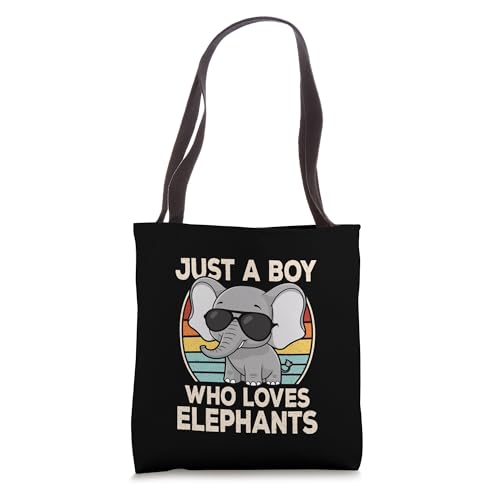 Bolso tipo tote para niños: 'Just A Boy Who Loves Elephants', diseño retro de elefantes miniatura 1