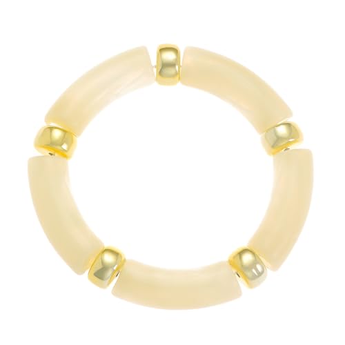 GUYOSWXNM Pulseras de tubo de bambú de resina gruesa para mujer, vintage, curvadas, acrílicas, elásticas, pulseras de oro de amistad, bohemias, para verano, playa, boda, Medium, Cristal, Cristal