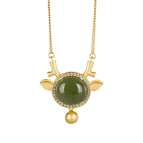 Collier renne en jade cyan pour femme en argent 925 plaqué or tendance