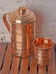 KK Once Copper 100% Pure Copper Plain Lining Style Jug & One Glass with Lid for Storage & Serving Water in Home & Hotel Restaurant Beneficial for Health