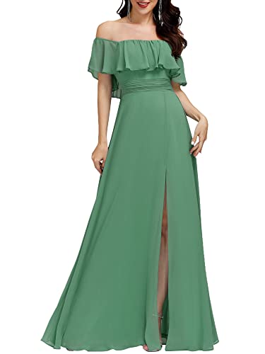 Image of Ever-Pretty Women's Summer Off The Shoulder Flowy Chiffon Formal Wedding Guest Dresses Maxi Side Split Beach Bridesmaid Dress