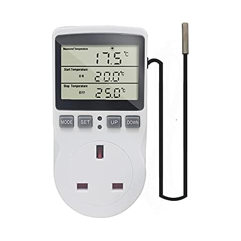 KETOTEK Digital Thermostat Plug Socket Temperature Controller 220V with Sensor Probe, Thermostatic Plug Heating Cooling for Greenhouse Freezer Refrigerator Fermentation Cover