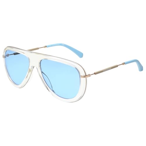 Image of Calvin Klein Jeans|Transparent Full Frame Aviator Sunglasses|100% UV Protected (Uv 400) Blue Lens|Men's & Women's|Medium|CKJ 19704 448 57 S