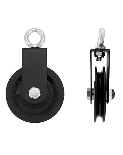 QWORK® 2PCS 90mm pulley block with hanging strap carabiner, gym cable pulley system, for gym equipment lift cable machine - Image 4