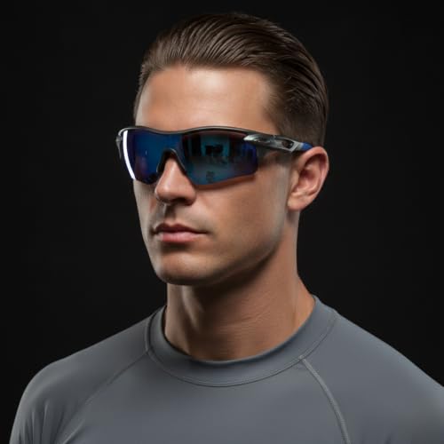 Image of Cycling Goggles for Men & Women | Sports Goggles UV400 Protection | Oversized Sports Sunglasses for Cricket, Running, Driving, Fishing, Hiking & Outdoor Activities (Blue : Blue)