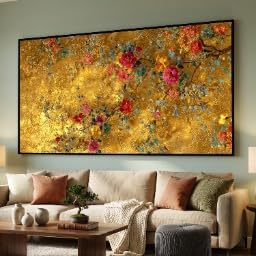 Toile florale XINBAO fond doré 40x70cm pour décorer facilement vos murs blancs vides