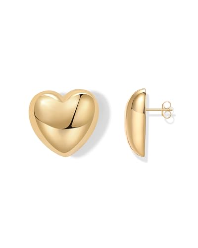 PAVOI 14K Gold Plated Sterling Silver Posts Chunky Heart Statement Earrings for Women | Love Friendship Puffy Heart Teardrop Dangle & Stud Earrings