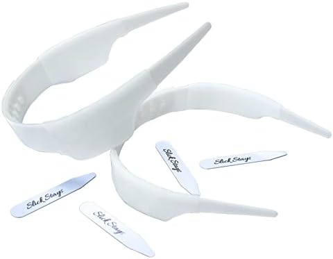 Slick Collar Adjustable Shirt Collar Support Bonus Set with Collar Stays for Men and Women Shirts White