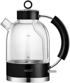 Electric Kettle, ASCOT Glass Kettle, Tea Heater & Hot Water Boiler, 1.6L, 2200W, BPA-Free, Automatic Shutoff, Boil-Dry Protection Kettle (Black)