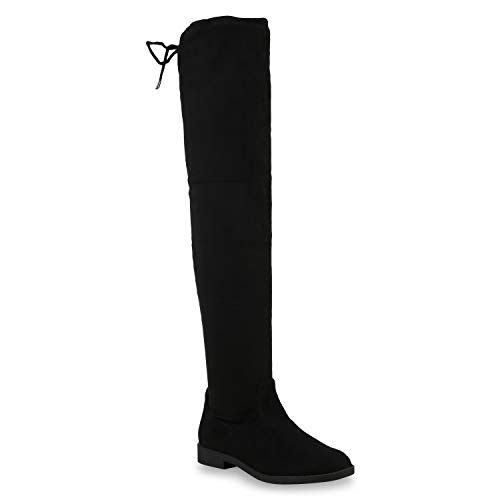 Damen Overknees Leder-Optik High Stiefel Boots Basic Look 172609 Schwarz...