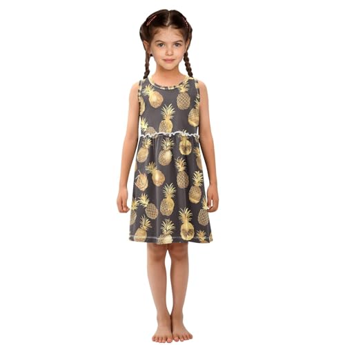 KLL Gold Glitter Pineapples Girls Playwear Dresses Fashion Jumper Skirt Summer Crew Neck4