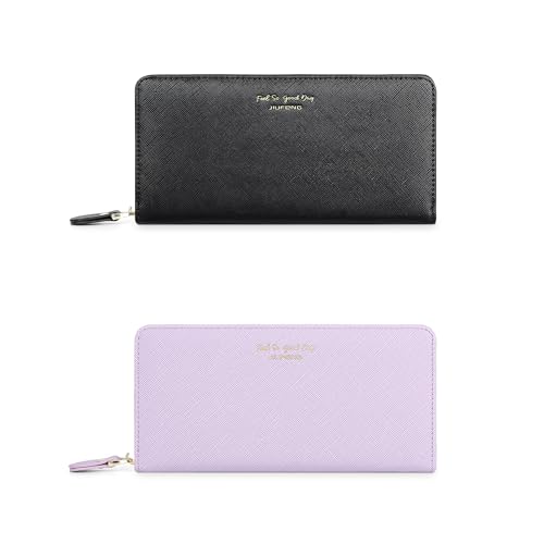 JIUFENG Women's Long Wallet Clutch Zip Around Purses Korean Fashion Large Capacity Money Clip Card Holder Phone Bag (Black)3