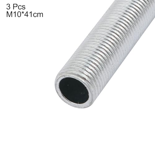 Image of uxcell Lamp Pipe Nipple, M10 Thread 410mm Length Hollow Lamps Repair Part Hardware for Lamp Lights, Zinc Plated Silver Tone, Pack of 3