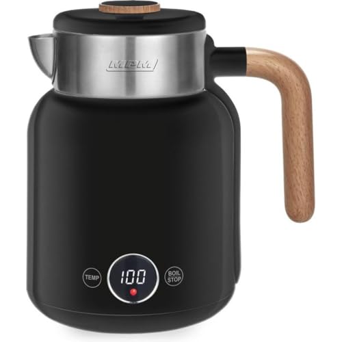 MPM Bouilloire Double Paroi 1.5 Litre Aspect Bois Rétro avec Réglages de Température, 2200W, Affichage Numérique, Acier Inoxydable (Noir)