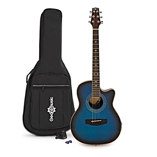 Guitare électro-acoustique Roundback par Gear4music Blue avec accessoires - Les Beatles, Paul McCartney, John Lennon, RIngo Starr, George Harrison Guitare électro-acoustique Roundback par Gear4music Blue avec accessoires